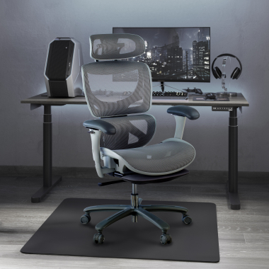 ergonomischer burostuhl weiss grau weisse struktur netzstoff 3d verstellbare armlehnen kopfstutze ausziehbare fussstutze 2