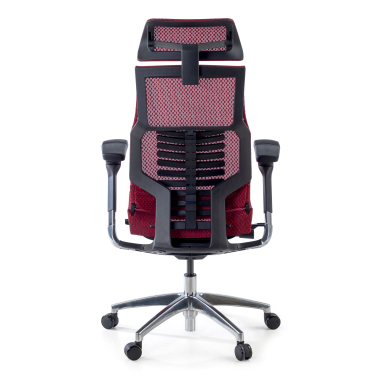 ergonomischer burostuhl rot schwarzes gestell netzstoff 5d verstellbare armlehnen lordosenstutze kopfstutze 6