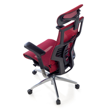 ergonomischer burostuhl rot schwarzes gestell netzstoff 5d verstellbare armlehnen lordosenstutze kopfstutze 9