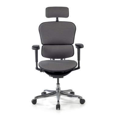 ergonomischer burostuhl grau schwarze struktur komplett gepolstert stoff bewegliche armlehnen kopfstutze 3