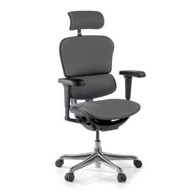 ergonomischer burostuhl grau schwarze struktur komplett gepolstert stoff bewegliche armlehnen kopfstutze 1