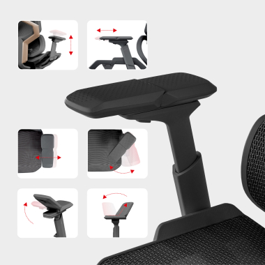 ergonomischer burostuhl schwarz aeromax schwarze struktur netzstoff 5d verstellbare armlehnen doppelte lordosenstutze kopfstutze 6