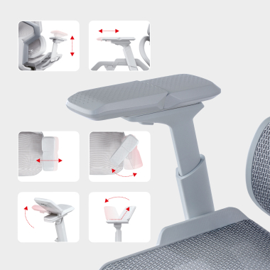ergonomischer burostuhl weiss grau aeromax weisse struktur netzstoff 5d verstellbare armlehnen doppelte lordosenstutze kopfstutze 4