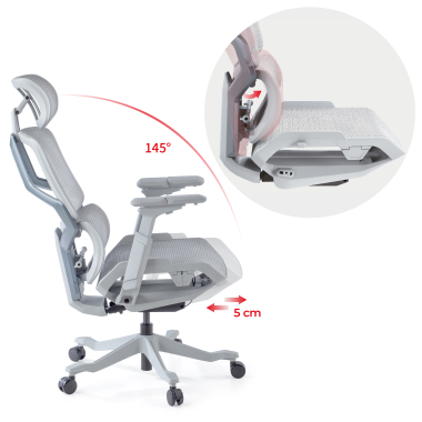 ergonomischer burostuhl weiss grau aeromax weisse struktur netzstoff 5d verstellbare armlehnen doppelte lordosenstutze kopfstutze 5
