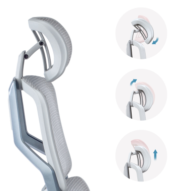 ergonomischer burostuhl weiss grau aeromax weisse struktur netzstoff 5d verstellbare armlehnen doppelte lordosenstutze kopfstutze 7