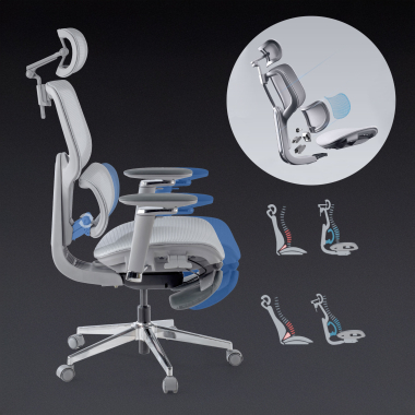 ergonomischer burostuhl grau erghos x2 netzstoff 5d verstellbare armlehnen doppelte lordosenstutze kopfstutze ausziehbare fussstutze 3