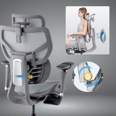 ergonomischer burostuhl grau erghos x3 netzstoff 5d verstellbare armlehnen doppelte lordosenstutze kopfstutze 4