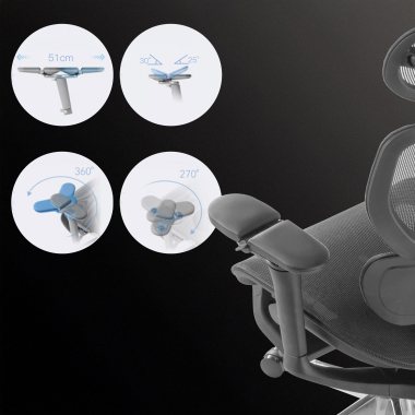 ergonomischer burostuhl schwarz erghos x4 pro netzstoff 6d verstellbare armlehnen doppelte lordosenstutze kopfstutze ausziehbare fussstutze 7