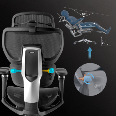 ergonomischer burostuhl schwarz erghos x4 pro netzstoff 6d verstellbare armlehnen doppelte lordosenstutze kopfstutze ausziehbare fussstutze 3