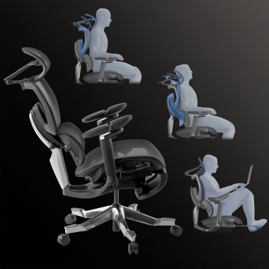 ergonomischer burostuhl schwarz erghos x4 pro netzstoff 6d verstellbare armlehnen doppelte lordosenstutze kopfstutze ausziehbare fussstutze 6