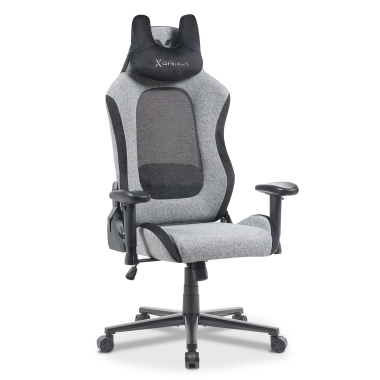 gaming stuhl grau vital stoff bewegliche armlehnen kopfstutzen kissen kopfstutze 1