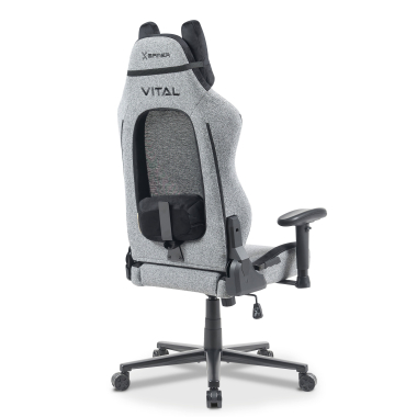 gaming stuhl grau vital stoff bewegliche armlehnen kopfstutzen kissen kopfstutze 12