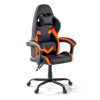 gaming stuhl orange mist kunstleder hochklappbare armlehnen kopfstutzen kissen kopfstutze 1