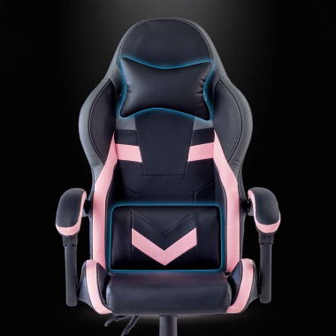gaming stuhl rosa mist kunstleder hochklappbare armlehnen kopfstutzen kissen kopfstutze 7