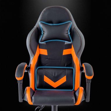 gaming stuhl orange mist kunstleder hochklappbare armlehnen kopfstutzen kissen kopfstutze 7