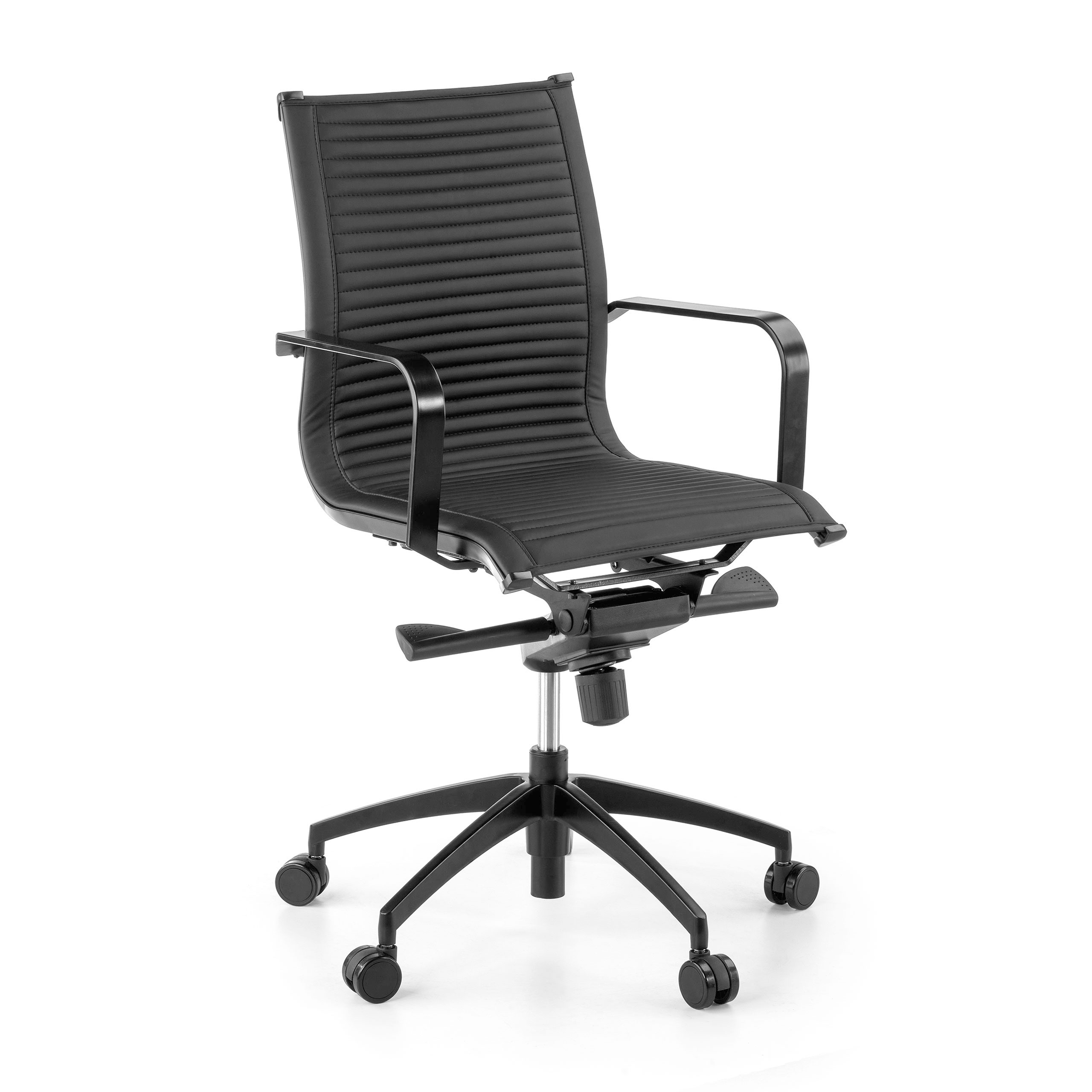 Design-Bürostuhl Brenton mit niedriger Rückenlehne, schwarzer Struktur, Kunstleder