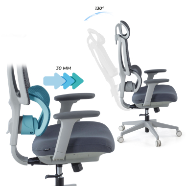 ergonomischer burostuhl weiss grau essenza netzstoff 3d verstellbare armlehnen doppelte lordosenstutze kopfstutze 11