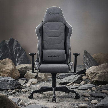 gaming stuhl grau breeze stoff bewegliche armlehnen kopfstutzen kissen kopfstutze 9