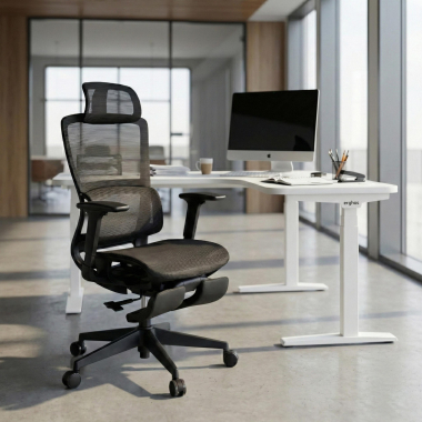 ergonomischer burostuhl schwarz mit fussstutze netzstoff 3d verstellbare armlehnen doppelte lordosenstutze kopfstutze ausziehbare fussstutze 2