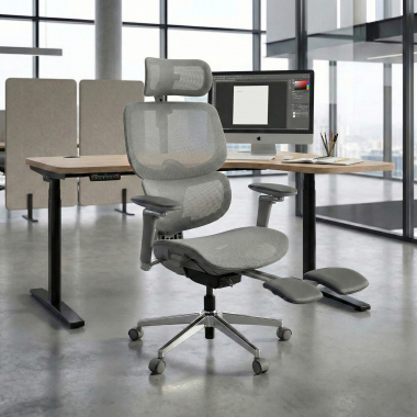 ergonomischer burostuhl grau erghos x2 netzstoff 5d verstellbare armlehnen doppelte lordosenstutze kopfstutze ausziehbare fussstutze 2