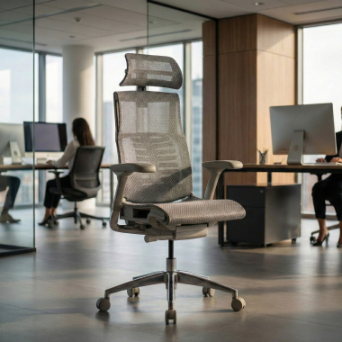 ergonomischer burostuhl grau weisse struktur netzstoff 5d verstellbare armlehnen lordosenstutze kopfstutze 2