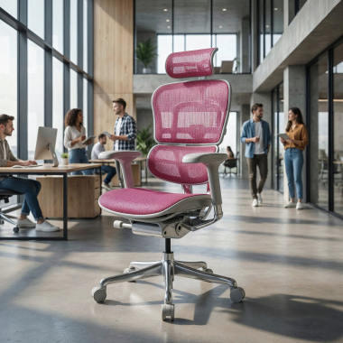 ergonomischer burostuhl weiss rosa weisse struktur netz netzstoff 5d verstellbare armlehnen kopfstutze 2