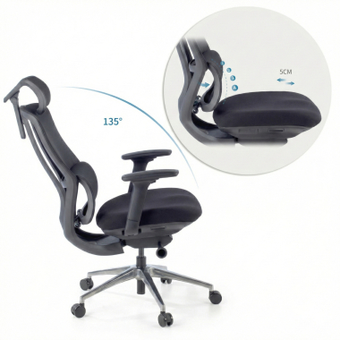 ergonomischer burostuhl schwarz aeroflow schwarze struktur netzstoff 3d verstellbare armlehnen doppelte lordosenstutze kopfstutze 4