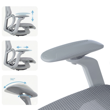 ergonomischer burostuhl weiss grau aerofit weisses gestell netzstoff 4d verstellbare armlehnen doppelte lordosenstutze kopfstutze 10