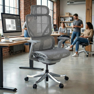 ergonomischer burostuhl weiss grau aerofit weisses gestell netzstoff 4d verstellbare armlehnen doppelte lordosenstutze kopfstutze 2