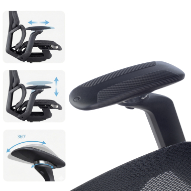 ergonomischer burostuhl schwarz aerofit schwarzes gestell netzstoff 4d verstellbare armlehnen doppelte lordosenstutze kopfstutze 8