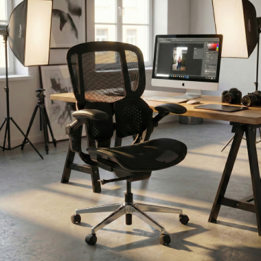 ergonomischer burostuhl schwarz erghos one ohne kopfstutze netzstoff 3d verstellbare armlehnen doppelte lordosenstutze 2