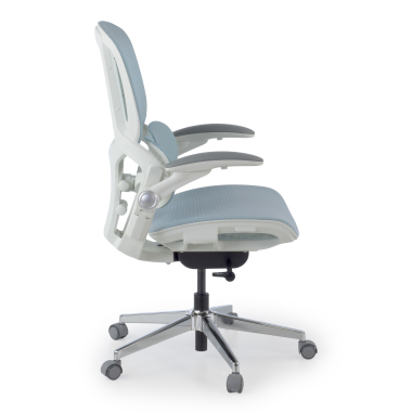 ergonomischer burostuhl weiss blau erghos one ohne kopfstutze netzstoff 3d verstellbare armlehnen doppelte lordosenstutze 3