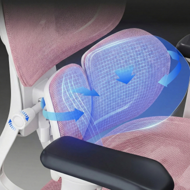 ergonomischer burostuhl weiss rosa erghos one ohne kopfstutze netzstoff 3d verstellbare armlehnen doppelte lordosenstutze 7