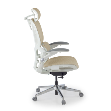 ergonomischer burostuhl beige erghos one mit kopfstutze netzstoff 3d verstellbare armlehnen doppelte lordosenstutze kopfstutze 3