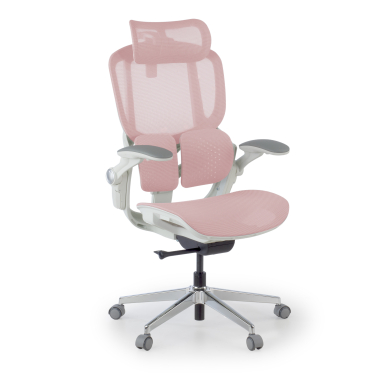 ergonomischer burostuhl weiss rosa erghos one mit kopfstutze netzstoff 3d verstellbare armlehnen doppelte lordosenstutze kopfstutze 1