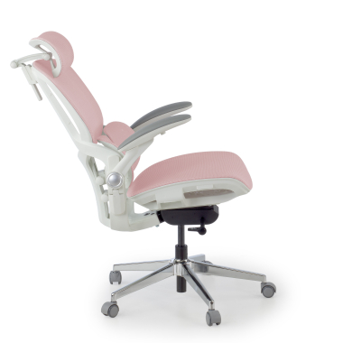 ergonomischer burostuhl weiss rosa erghos one mit kopfstutze netzstoff 3d verstellbare armlehnen doppelte lordosenstutze kopfstutze 4
