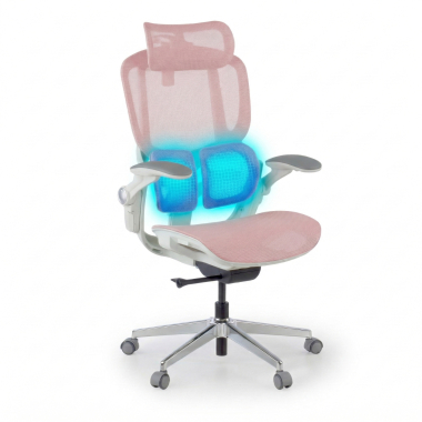 ergonomischer burostuhl weiss rosa erghos one mit kopfstutze netzstoff 3d verstellbare armlehnen doppelte lordosenstutze kopfstutze 8