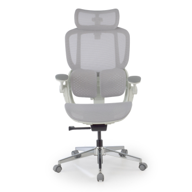 ergonomischer burostuhl weiss grau erghos one mit kopfstutze netzstoff 3d verstellbare armlehnen doppelte lordosenstutze kopfstutze 11
