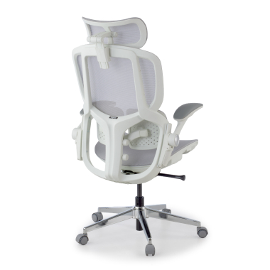 ergonomischer burostuhl weiss grau erghos one mit kopfstutze netzstoff 3d verstellbare armlehnen doppelte lordosenstutze kopfstutze 5