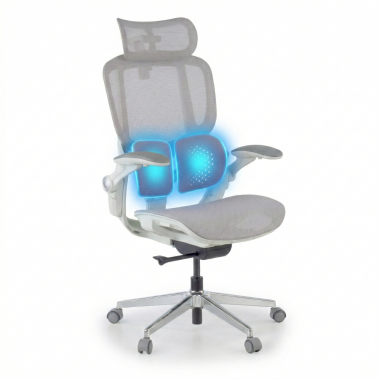 ergonomischer burostuhl weiss grau erghos one mit kopfstutze netzstoff 3d verstellbare armlehnen doppelte lordosenstutze kopfstutze 7