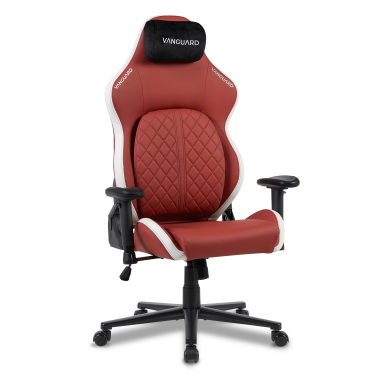 gaming stuhl weiss rot vanguard kunstleder bewegliche armlehnen kopfstutzen kissen kopfstutze 1