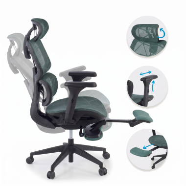 ergonomischer burostuhl grun every netzstoff 3d verstellbare armlehnen kopfstutze ausziehbare fussstutze 4