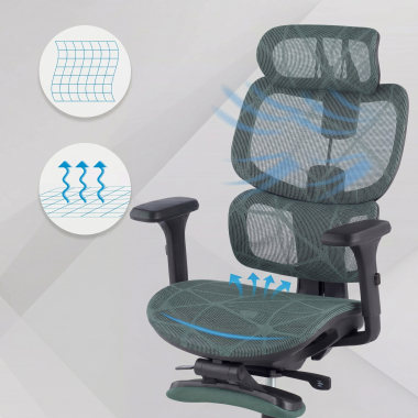 ergonomischer burostuhl grun every netzstoff 3d verstellbare armlehnen kopfstutze ausziehbare fussstutze 6