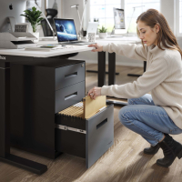 Rollcontainer Büro Block, 2 Schubladen + Hängeregister, Gestell Schwarz, Fronten Metall