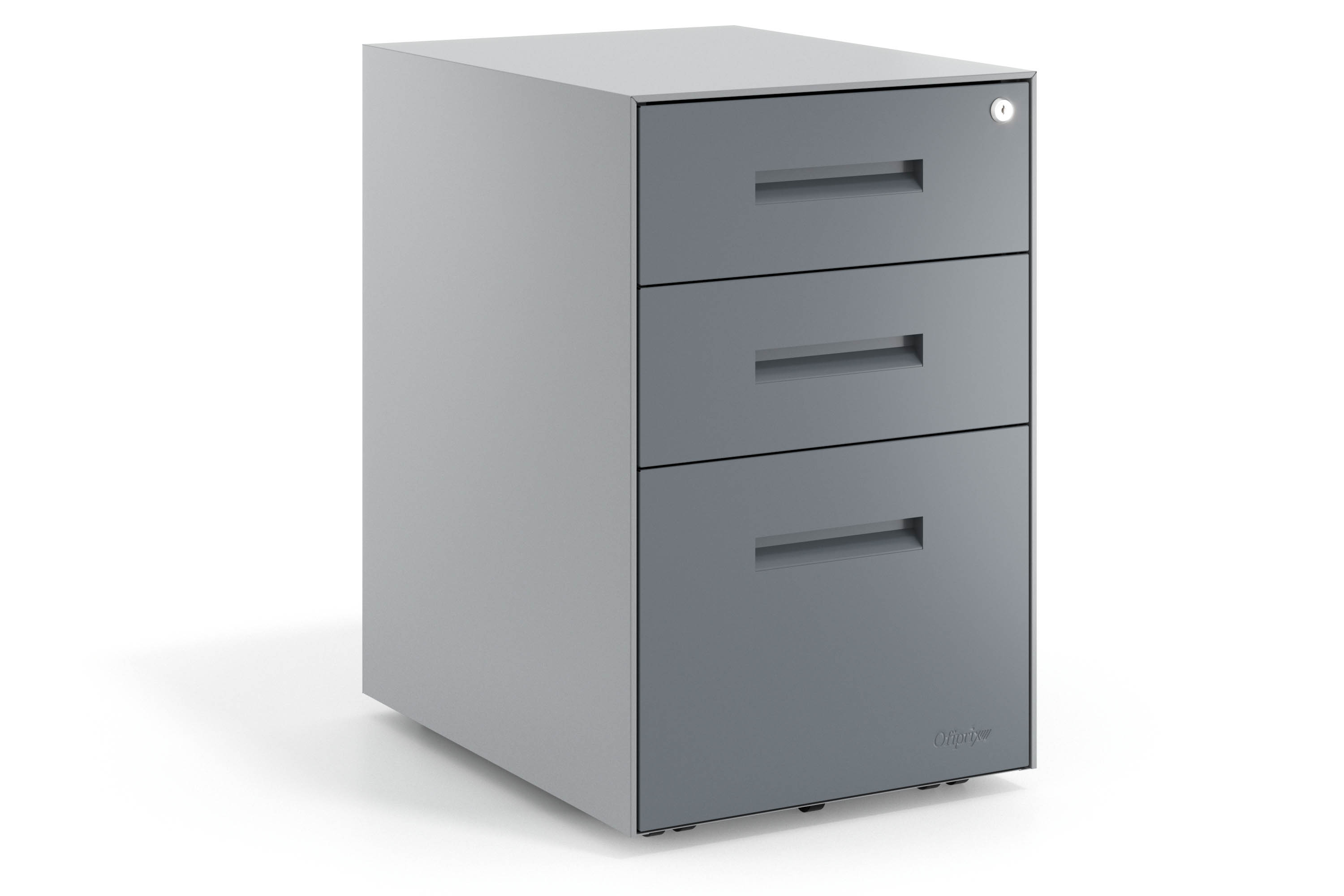 Rollcontainer Büro Block, 2 Schubladen + Hängeregister, Gestell Aluminium, Fronten Metall