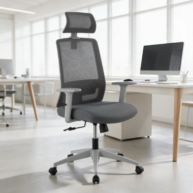 burostuhl home office weiss grau aria netzstoff 1d verstellbare armlehnen lordosenstutze kopfstutze 2