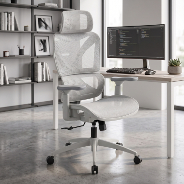 ergonomischer burostuhl weiss grau velstrom netzstoff 3d verstellbare armlehnen doppelte lordosenstutze kopfstutze 2