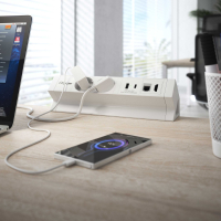 Tischsteckdose Powerhub mit 2 Steckdosen, USB, HDMI und RJ45