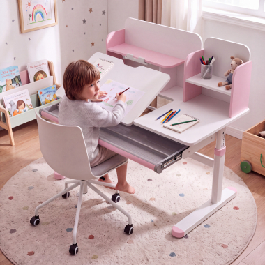 jugendschreibtisch weiss rosa ergokid 2