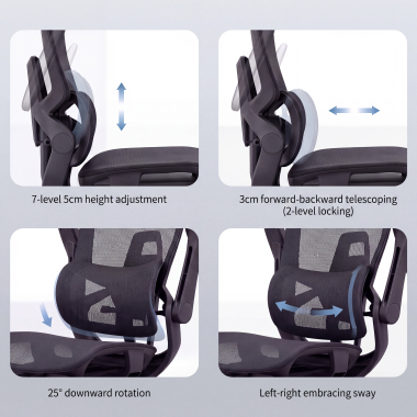 ergonomischer burostuhl schwarz halo z3 netzstoff 4d verstellbare armlehnen lordosenstutze kopfstutze ausziehbare fussstutze 6